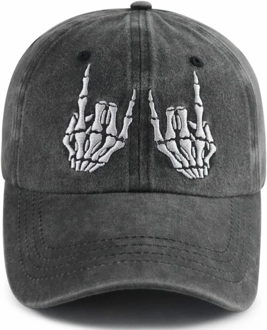 Gomcdlwn Funny Skeleton Hand Baseball Cap for Men & Women - Adjustable Cotton Embroidered Skull Design Hat