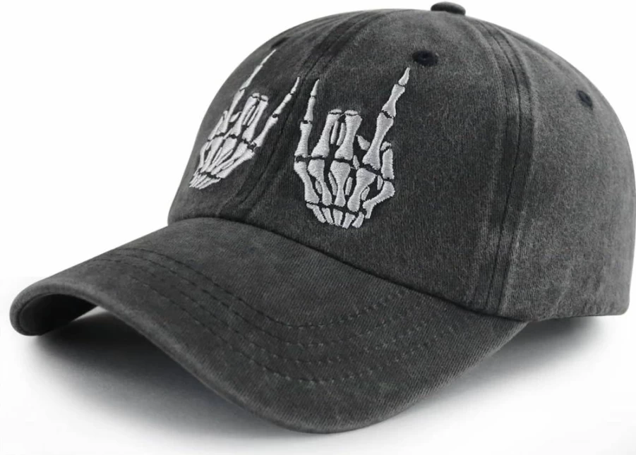 Gomcdlwn Funny Skeleton Hand Baseball Cap for Men & Women - Adjustable Cotton Embroidered Skull Design Hat