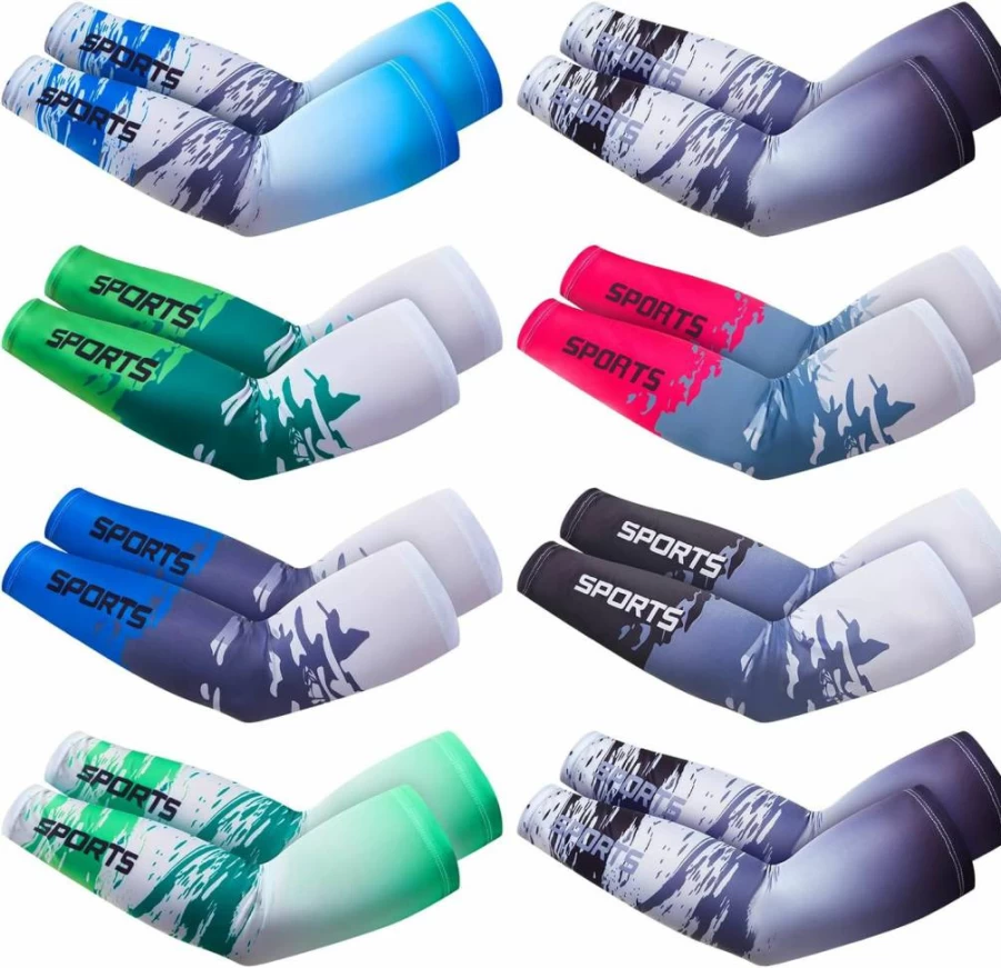 Zhanmai UV Protection Cooling Arm Sleeves - 8 Pairs Breathable Compression Arm Covers for Men & Women, Sunblock Sports Sleeve Guards