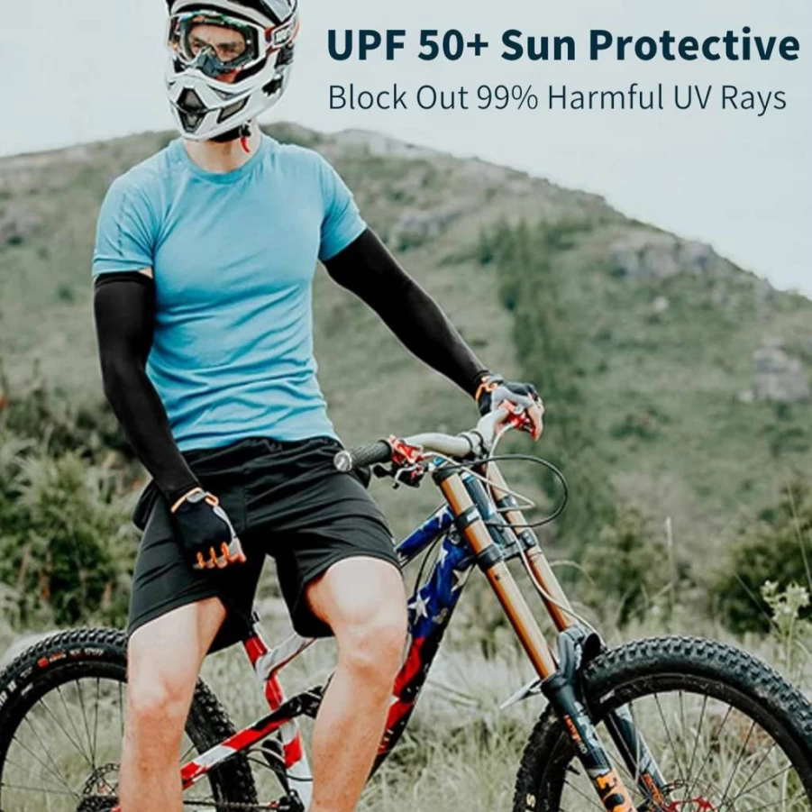 CMCOOPLX UV Sun Protection Arm Sleeves - 2 Pairs Cooling Compression Sleeves for Men & Women, Tattoo Cover Up, Youth Sport Arm Covers