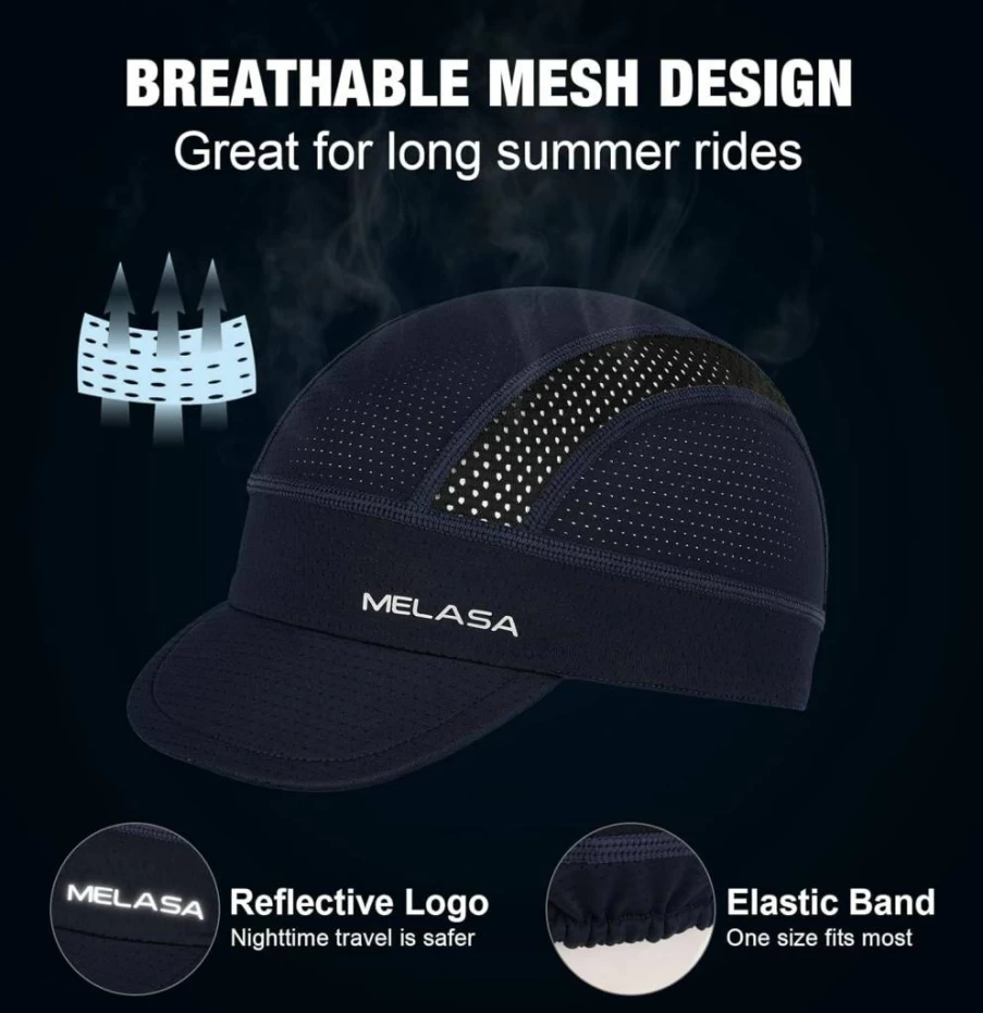 MELASA Cycling Cap with Sun Visor – Lightweight Skull Cap Helmet Liner for Men & Women – UV Protection for Running & Biking Under Helmet