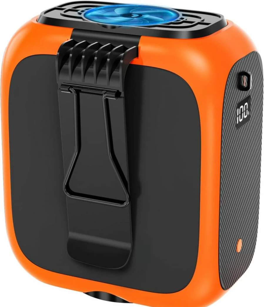 Awonoso 16000RPM Wearable Belt Fan, 14000mAh Rechargeable Battery, 24H Runtime, 3-Speed Portable Neck Fan for Outdoor, Worksite, Office (Orange)