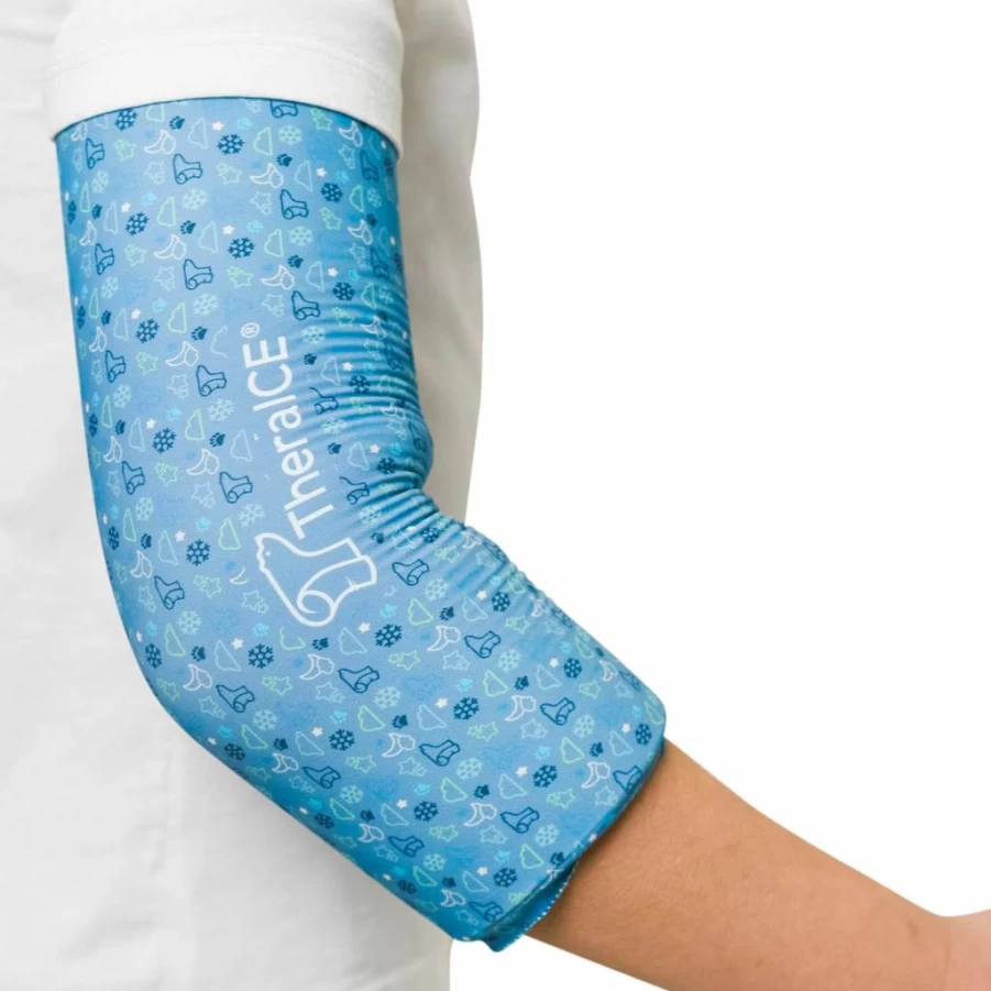 TheraICE Reusable Cold Compression Sleeve for Elbow Pain Relief, Tennis Elbow, Tendinitis & Muscle Injuries - Adjustable Gel Ice Pack Wrap for Shin Splints, Calf Strain & Joint Recovery