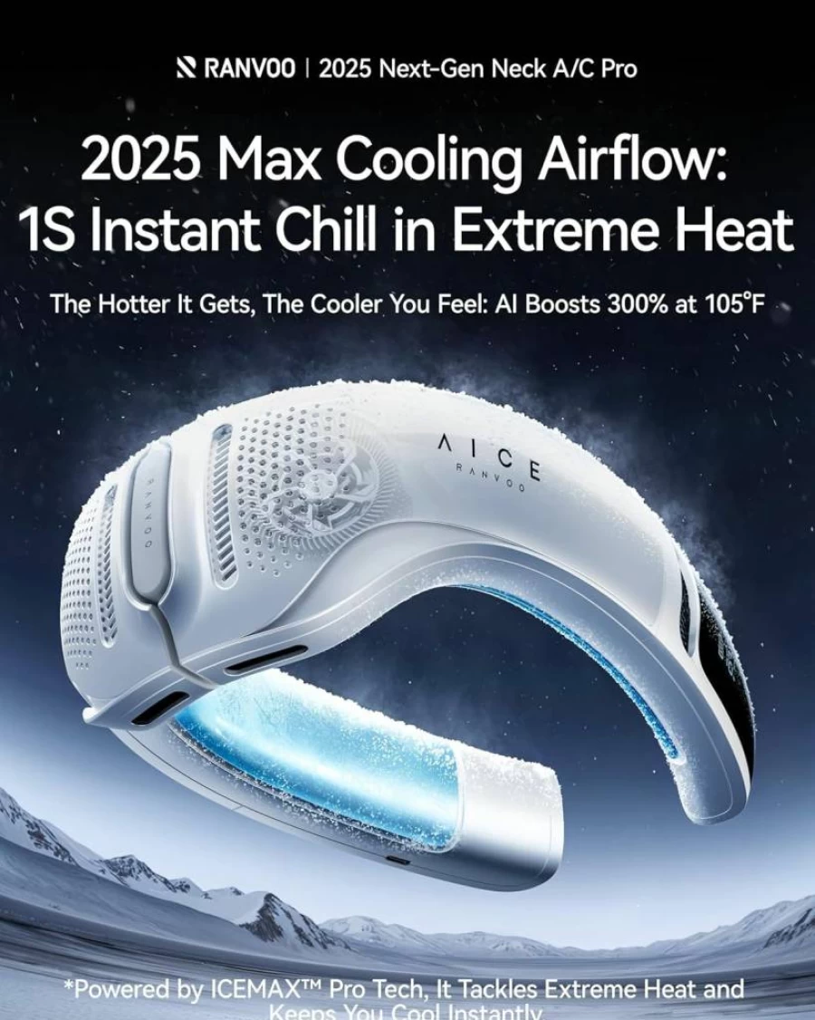 RANVOO Aice Lite Plus 2025 Neck Air Conditioner - 6000mAh Rechargeable Personal Cooling Fan with Max Cooling Airflow, Durable Wearable AC for Men Women, Ideal Gift for Dad Mom, White