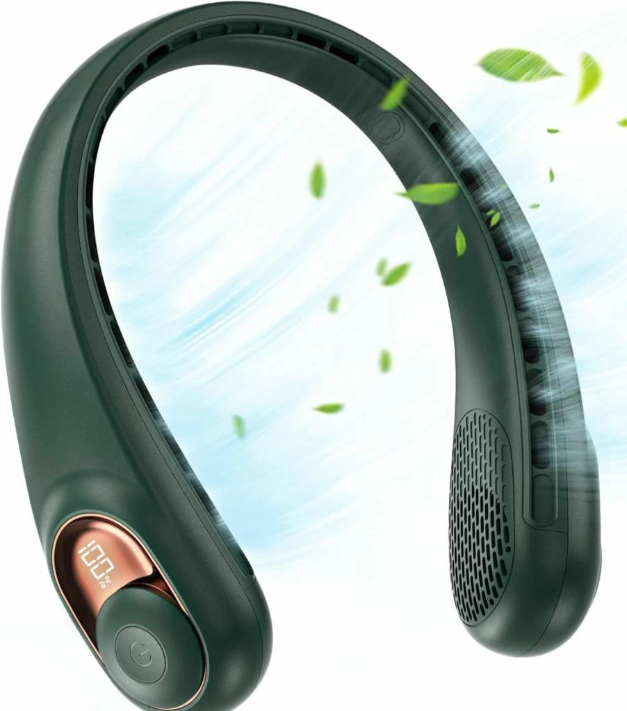 JIAGE Bladeless Neck Fan - 5200mAh Rechargeable Wearable Fan, 3 Speed 360° Cooling, Ultra-Quiet Personal Fan with LED Display, Hands-Free Portable Fan for Home, Office, Travel, Sports (Black)
