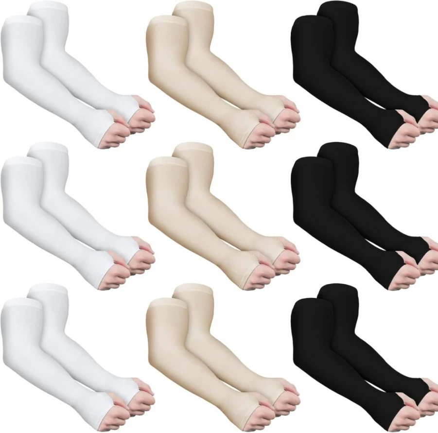 Janmercy 9-Pair Compression Arm Sleeves for Elderly Skin Protection - Sun, Bruise & Abrasion Guard for Thin Skin, Men & Women