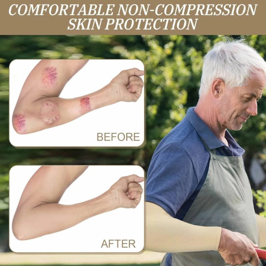 Janmercy 8 Pairs Elderly Arm Sleeves for Thin Skin Protection - Prevent Bruises & Abrasions, Soft Comfortable Protective Sleeves for Seniors