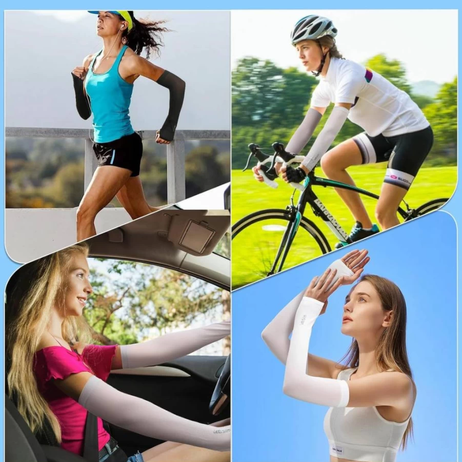 Seribt 6-Pair Cooling UV Protection Arm Sleeves for Men & Women - Breathable Compression Sleeves with Thumb Hole for Sports & Outdoor Activities