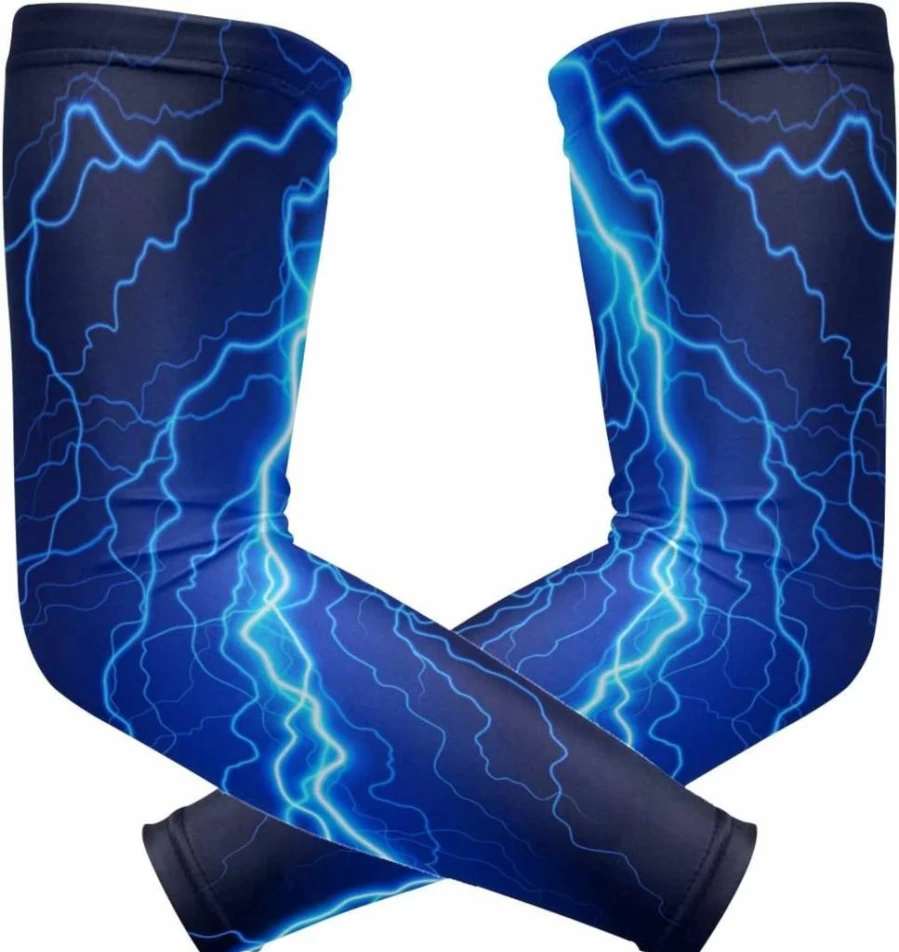 ZZAEO Cooling Arm Sleeves UV Sun Protection - Breathable Compression Arm Covers for Men & Women, Moisture Wicking Sports Arm Sleeves (1 Pair, Size M) - Blue Lightning Design