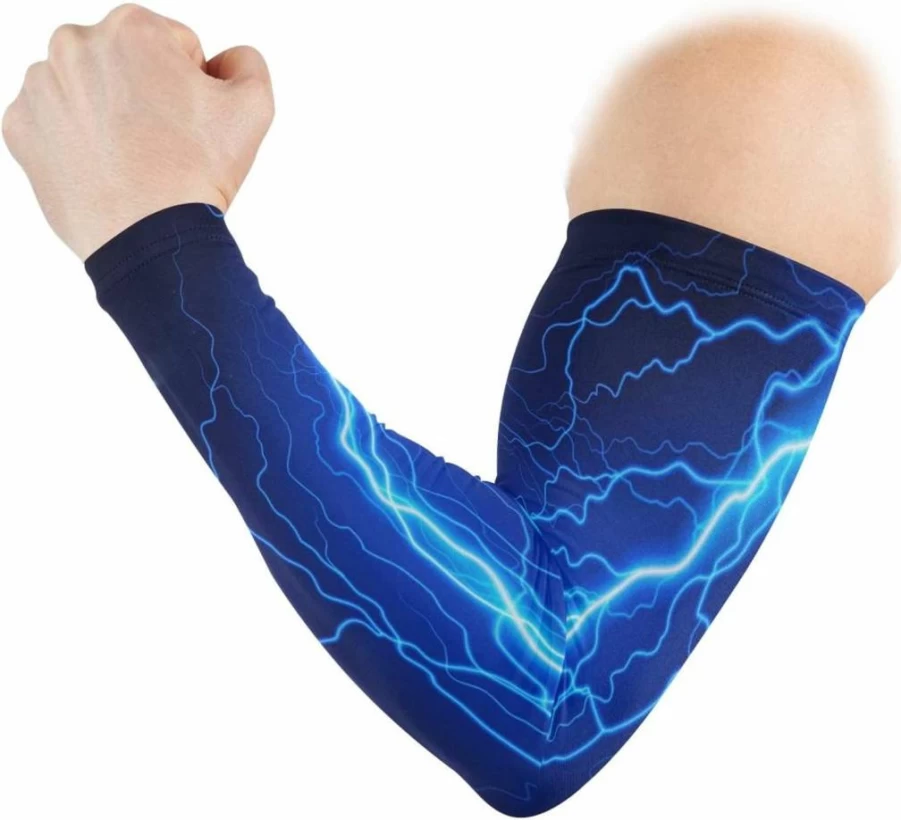 ZZAEO Cooling Arm Sleeves UV Sun Protection - Breathable Compression Arm Covers for Men & Women, Moisture Wicking Sports Arm Sleeves (1 Pair, Size M) - Blue Lightning Design
