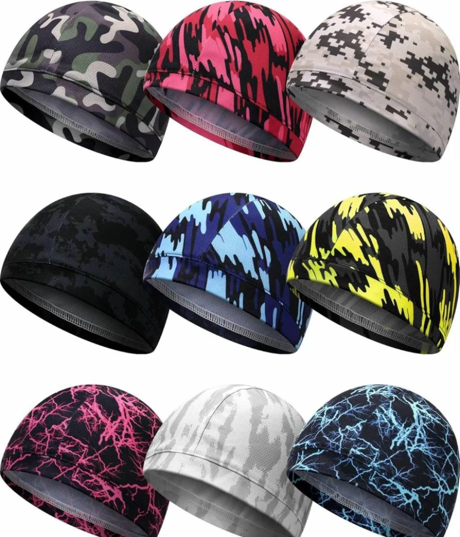 Jeere 9-Pack Cooling Skull Cap Set - Moisture-Wicking Camo Liner, Lightweight Breathable Headwear for Cycling, Running & Outdoor Sports - Unisex Fit (Men/Women)