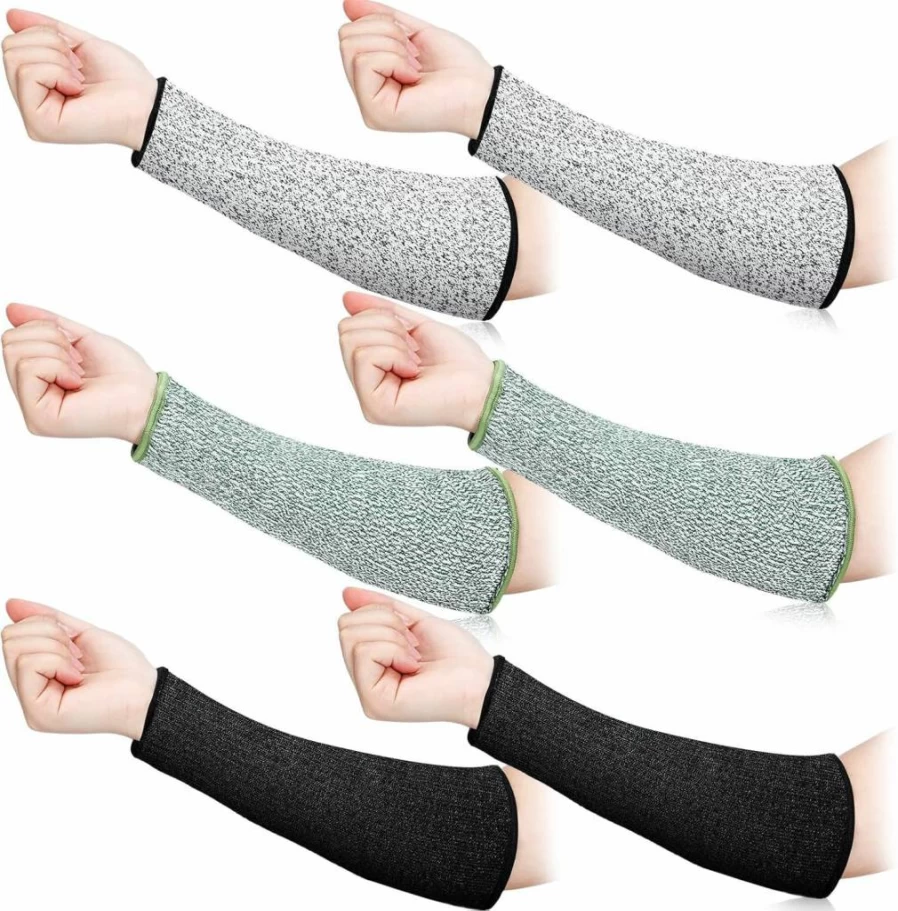 Sintege Cut Resistant Arm Sleeves (3 Pairs) - Level 5 Protection for Thin Skin, Bruising & Burns - Black, Royal Blue, Grey - 7.9 Inch Forearm Guard