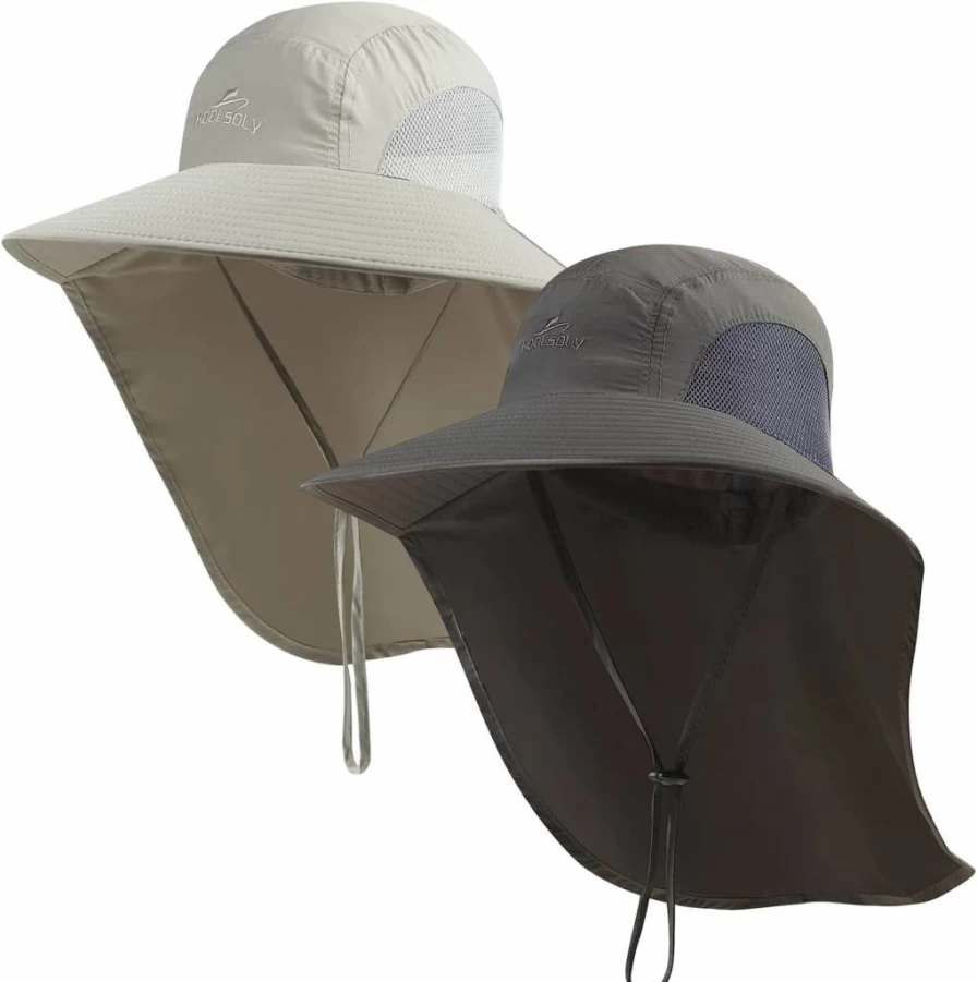 KOOLSOLY UPF 50+ Sun Hat for Men - Wide Brim Safari Cap with Neck Flap, Outdoor Fishing Hat for Dad, UV Protection Summer Hats