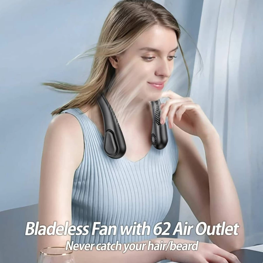 AMACOOL Bladeless Neck Fan 5000mAh Rechargeable - Wearable Personal Fan for Men & Women, Hands-Free Cooling for Outdoor, Sports, Travel, Home, Office (Black)
