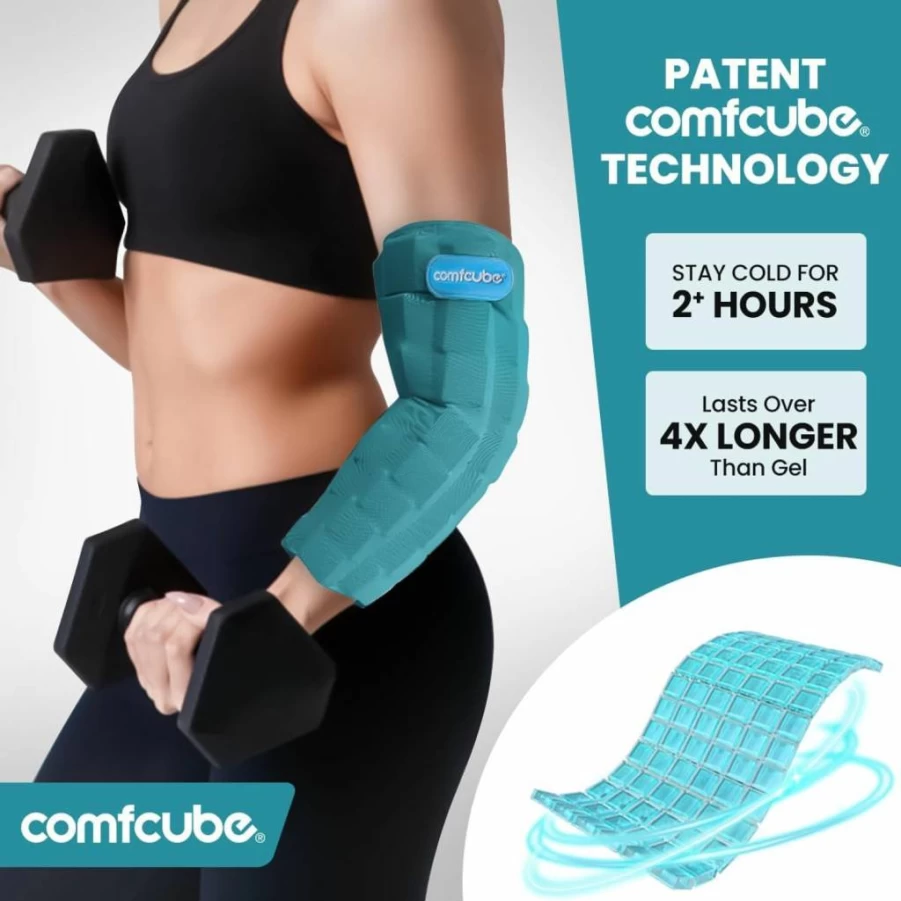 ComfCube Elbow Ice Pack Wrap - 2 Hour Cold Therapy for Tennis Elbow, Golfers Arm, Arthritis, Bursitis & Injuries - Flexible Compression Sleeve for Pain Relief & Swelling