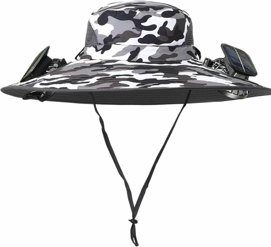 ATMEET Unisex Wide Brim Solar Fan Bucket Hat - Waterproof & Breathable Sun Hat for Outdoor Activities, Fishing, Hiking, Camping