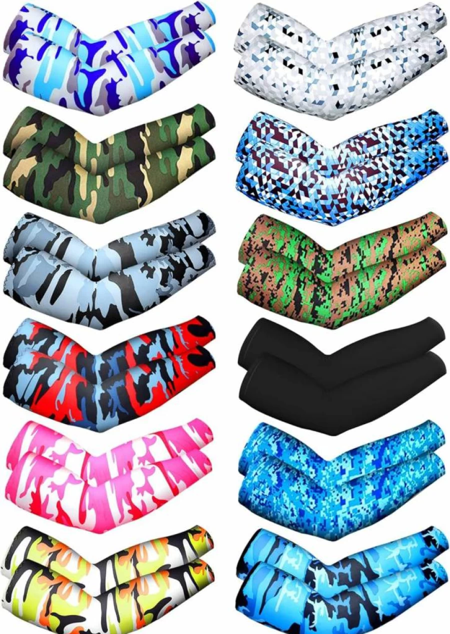 Hicarer Unisex Cooling UV Protection Arm Sleeves - 12 Pairs Ice Silk Long Arm Covers (Camouflage Colors) for Sun Safety & Outdoor Sports