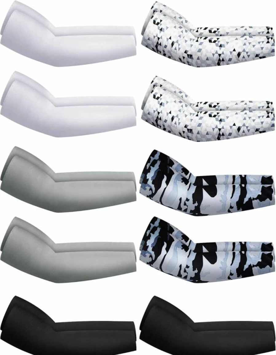 Hicarer UV Sun Protection Arm Sleeves for Men & Women - Cooling Compression Sports Sleeves for Golf, Baseball, Basketball - Grey Camo (10 Pairs)