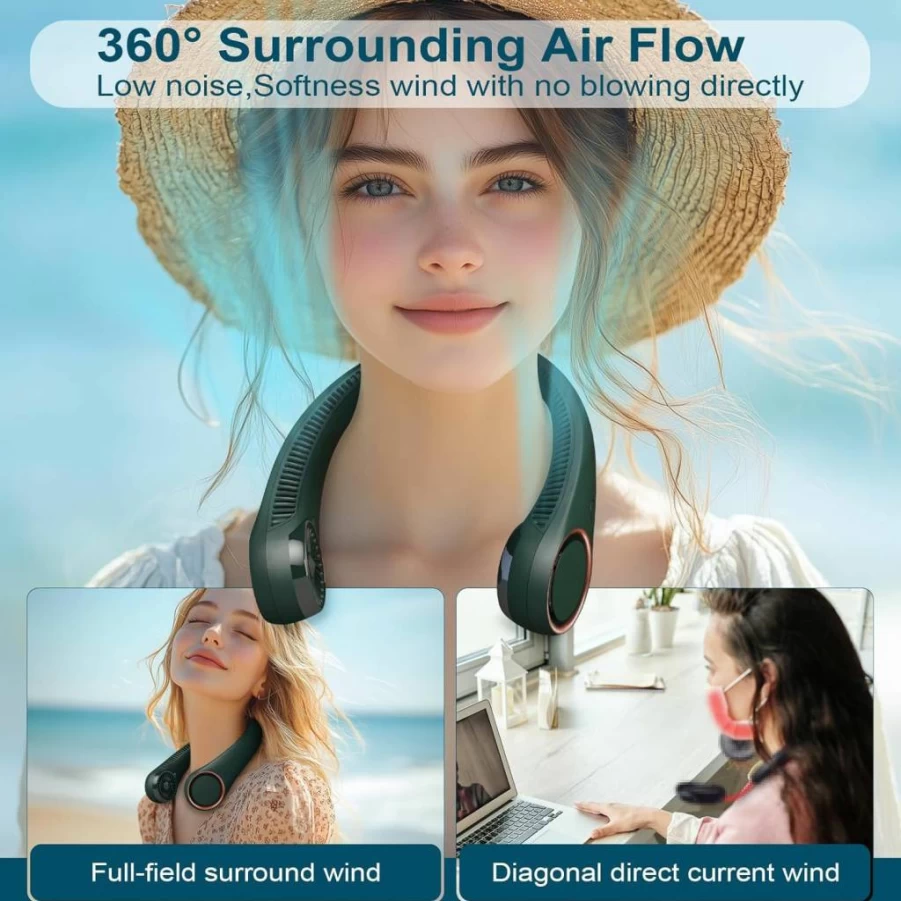 CIVPOWER Bladeless Neck Fan - Hands-Free Portable Cooling Fan with 4000mAh Rechargeable Battery, 3 Speed Settings, USB Operated, Wearable Design for Indoor & Outdoor Use (White) - Ideal for Men & Women