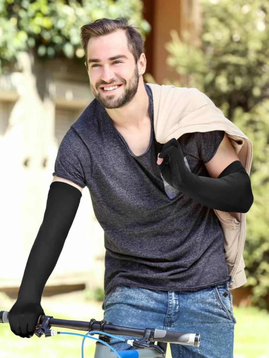 Bencailor UV Protection Cooling Arm Sleeves for Men & Women - 2 Pairs with Anti-Slip Grip & Finger Holes, Sun Protective Long Sleeves