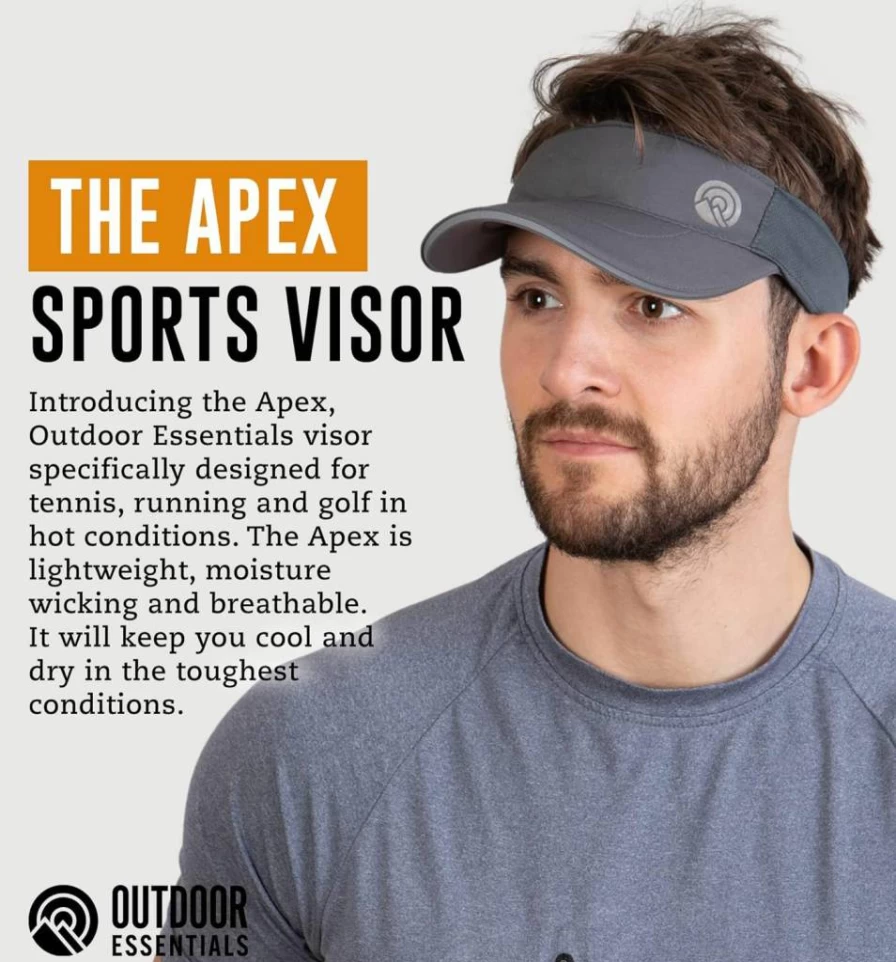 OutdoorEssentials Sun Visor Hat for Women & Men - UV Protection Tennis Golf Running Visor with Sweatband, Lightweight & Breathable Summer Sports Cap