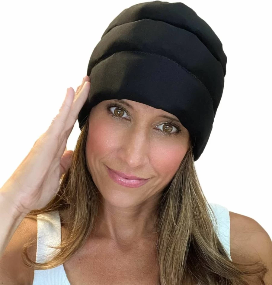 Headache Hat Halo - Migraine & Stress Relief Cooling Cap with Ice Pack, Cold Compress Wrap for Tension, Hangover, Natural Therapy, Long-Lasting Comfort