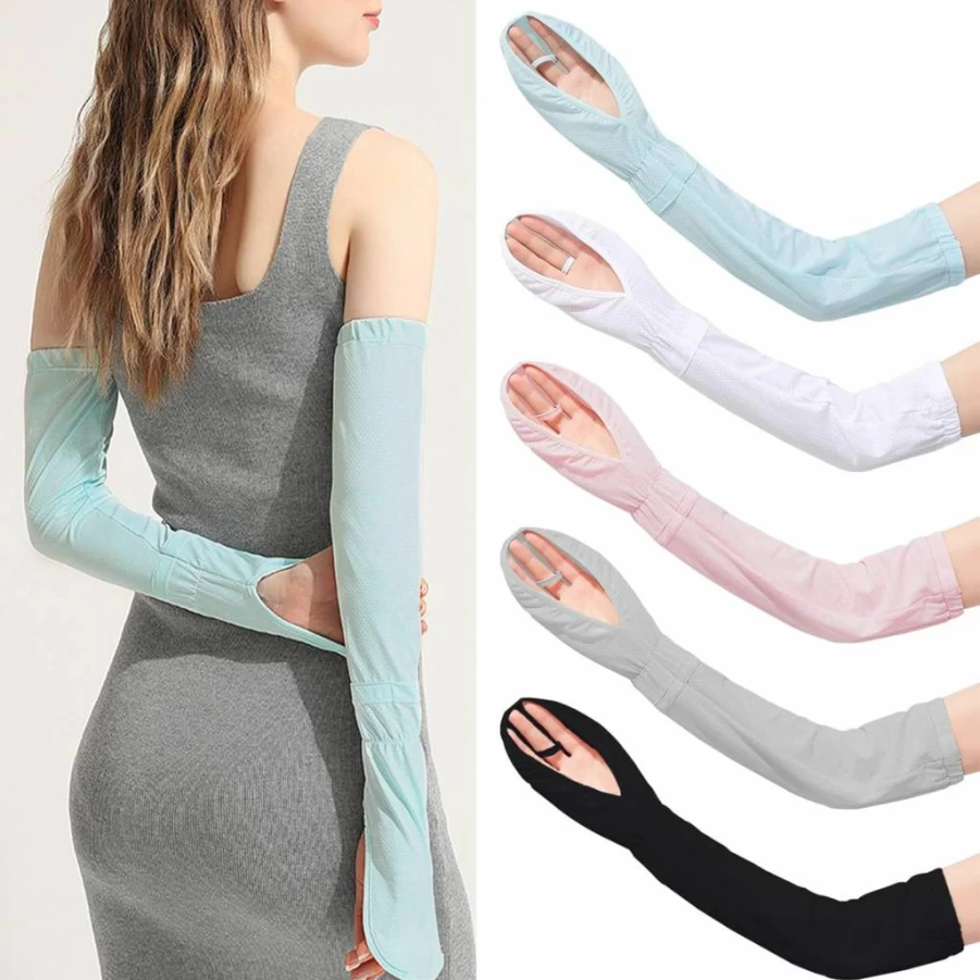 RainFlowwer UV Protection Cooling Fingerless Arm Sleeves with Gloves – Adjustable Sun Sleeves for Driving, Gardening & Outdoor Activities