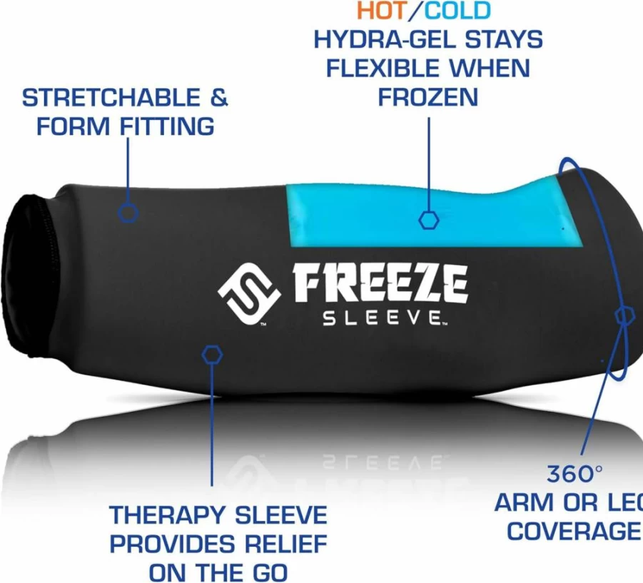 FreezeSleeve Reusable Ice & Heat Therapy Compression Sleeve for Elbow, Knee, Ankle, Wrist Pain Relief - Black, Large