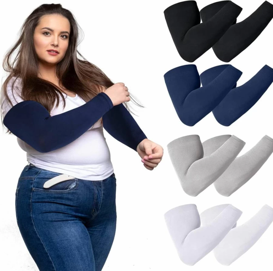 Neer Plus Size UV Protection Arm Sleeves - Cooling Compression Sleeves for Tattoo Cover Up & Sun Protection (8 Pairs, Ice Silk Fabric, Size L-XL)