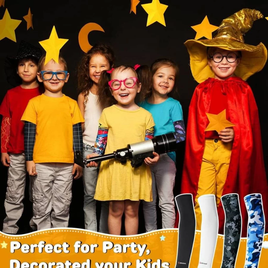 JOEYOUNG Kids UV Protection Arm Sleeves (4-9 Years) - Cooling Sun Sleeves for Football, Basketball & Costume Parties