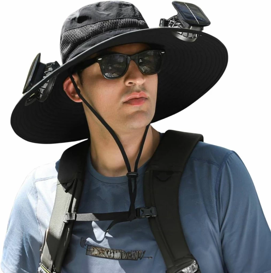 Xakava UPF 50+ Solar Fan Bucket Hat for Men & Women - Wide Brim Sun Hat with Built-in Fan for Outdoor, Fishing & Beach