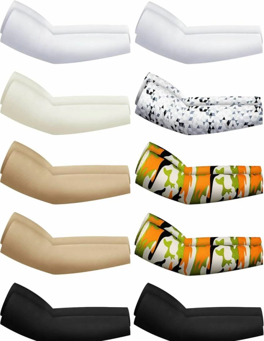 Hicarer UV Sun Protection Arm Sleeves - 10 Pair Cooling Compression Sleeves for Men & Women, Sports & Outdoor Activities, Yellow Camo Design
