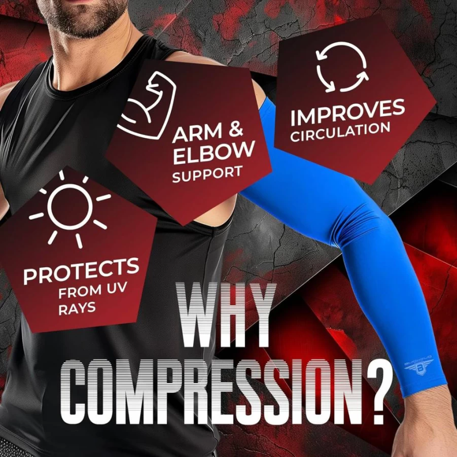 Bucwild Sports Compression Arm Sleeves for Men & Women - Breathable UV Protection Athletic Sleeve (1 Pair) - Youth & Adult Sizes