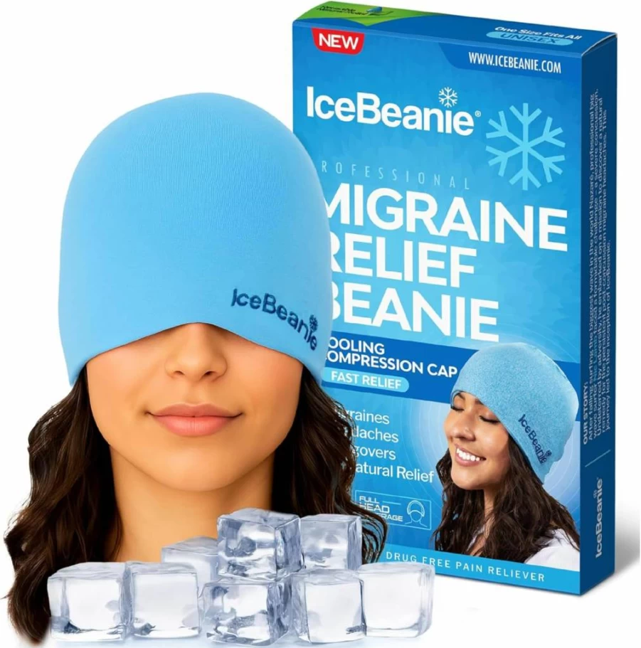 IceBeanie Migraine Relief Cap – Cooling Gel Headache Hat, Stretchy Cold Therapy Mask for Tension & Hangover Relief, As Seen on Shark Tank