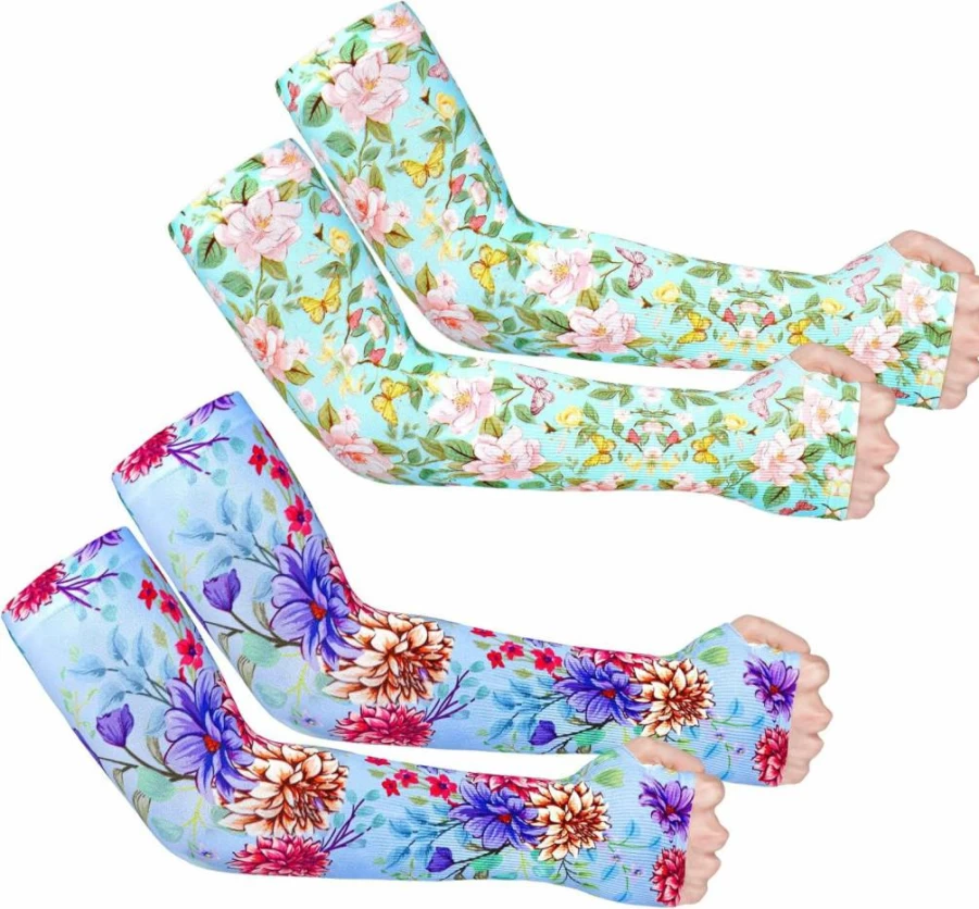 MERTURN 2 Pairs Cooling Arm Sleeves for Women - UV Protection, Breathable Sun Sleeves with Thumb Hole for Gardening, Fishing, Running, Outdoor Sports