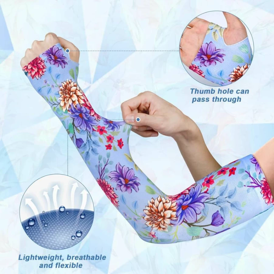 MERTURN 2 Pairs Cooling Arm Sleeves for Women - UV Protection, Breathable Sun Sleeves with Thumb Hole for Gardening, Fishing, Running, Outdoor Sports