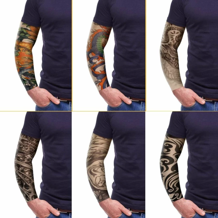 Geyoga 12-Pack Realistic Fake Tattoo Sleeves for Men & Women - Stretchable UV Protection Arm Covers for Work Plus Size