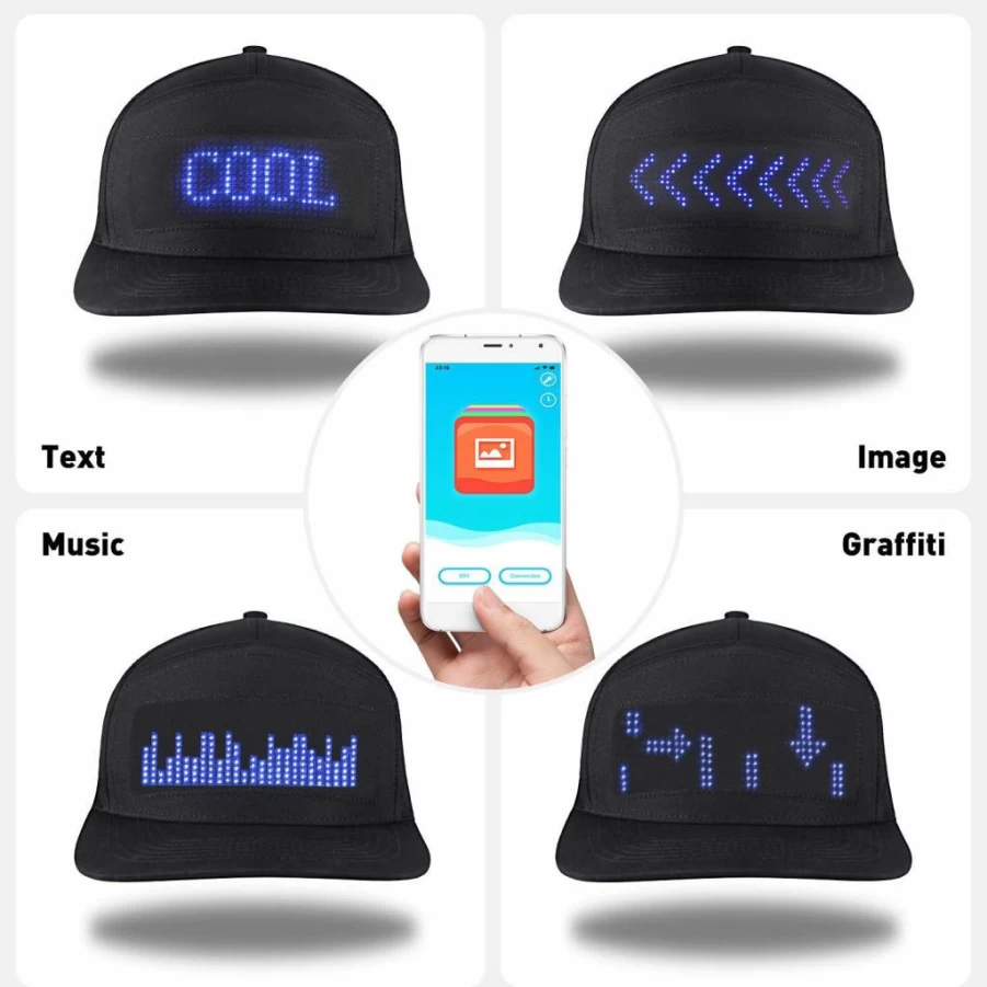Alavisxf XX LED Baseball Cap with Detachable Display Screen - Adjustable Smart Hat for Parties, Halloween, Christmas - Blue Light Cool Tech Gift