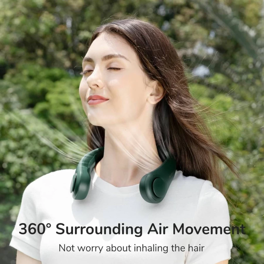 JISULIFE Hands-Free Portable Neck Fan - Bladeless Personal Fan with 5 Speed Settings, 4000mAh Rechargeable Battery, Adjustable Design, Ideal Gift for Men and Women (Grey)