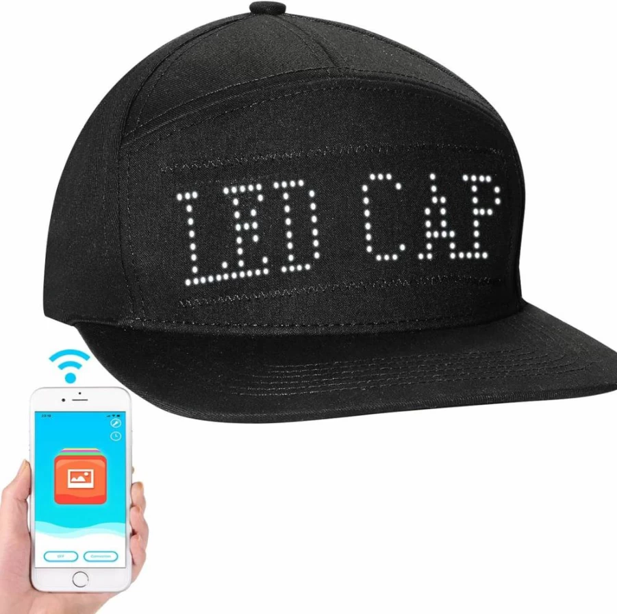 LIOVODE Bluetooth LED Hat - Customizable Message Light Up Cap for Parties, Events, Night Out - Adjustable Black LED Cap with App Control