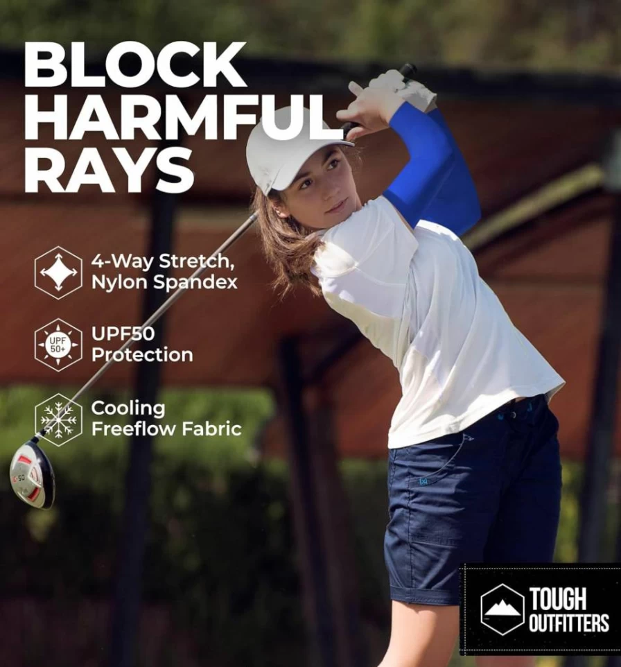 Tough Outdoors UV Protection Arm Sleeves for Men & Women - Cooling Sun Sleeves for Golf, Baseball & Outdoor Activities - SPF 50+ Sunscreen Sleeves