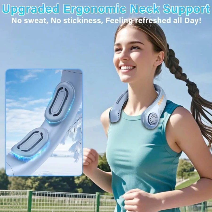 U UZOPI Portable Neck Fan - Rechargeable Hands-Free Bladeless Personal Fan with 5 Speed Settings, Lightweight & Quiet Cooling for Travel, Office, Hot Flashes - Ideal Gift for Men and Women