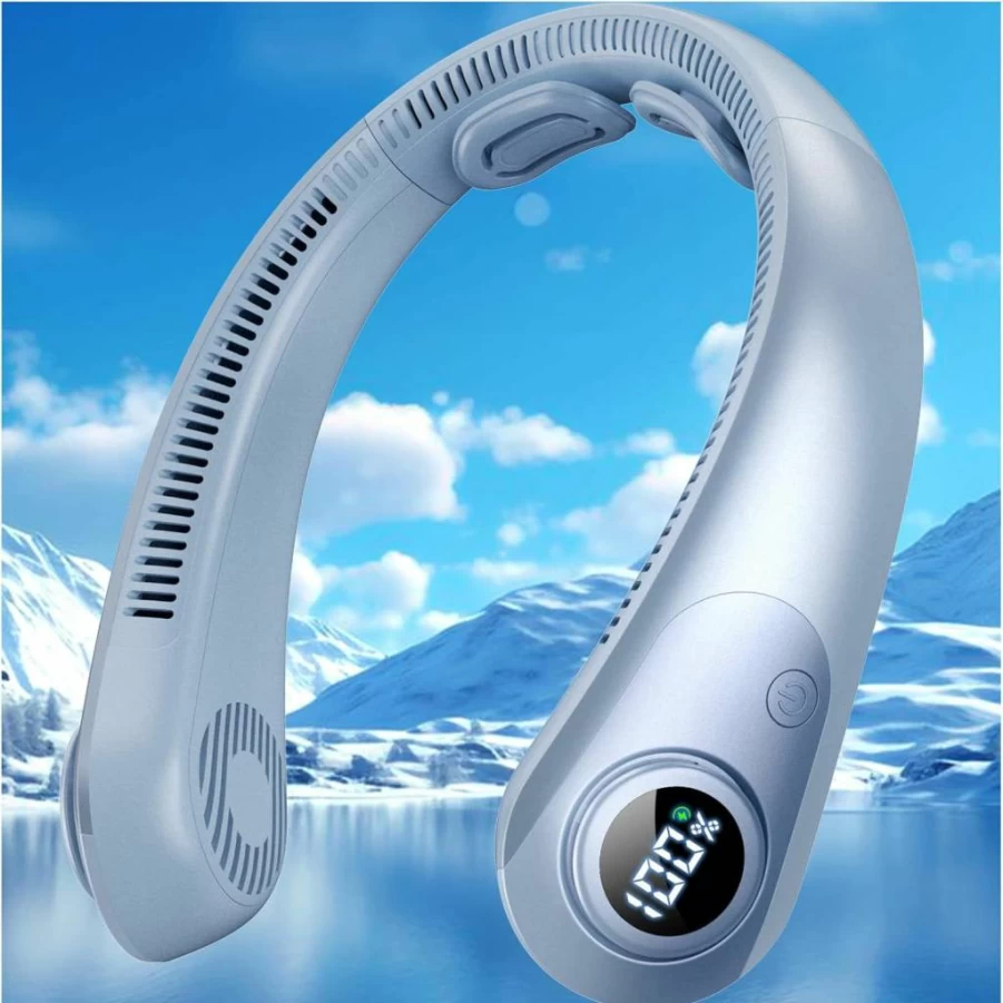 CRISLEX Portable Neck Fan with Bladeless Cooling, 5 Speed LED Display, Rechargeable Hands-Free Wearable Fan for Men & Women, Travel, Hot Flashes Relief, Lightweight Neck Air Conditioner Gift
