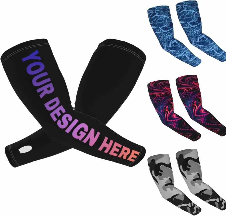 Custom Arm Sleeves for Men by Wertyox - Personalized Text, Image & Logo Design - UV Protection, Cooling & Compression Sleeves for Sports (Baseball, Golf, Football, Volleyball, Cycling)