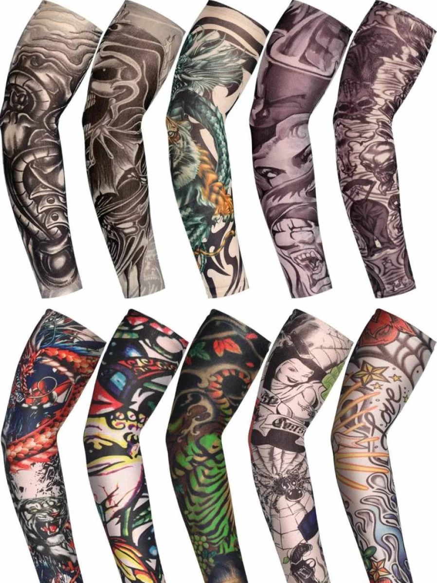 Boao 20 Pcs Men's UV Protection Cooling Arm Sleeves Fingerless Sun Shield Anti-Slip Temporary Tattoo Cover for Outdoor Sports