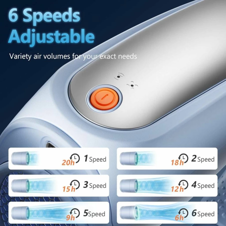 Rarekoas Portable Neck Fan with 6000mAh Battery, 6 Speed Hands-Free Wearable Personal Fan for Indoor, Outdoor, Travel - Rechargeable Cooling Gift for Women & Men