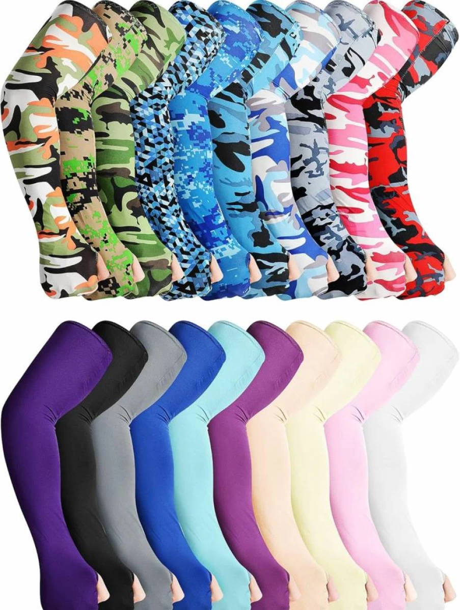 Geyoga 20 Pairs Unisex Ice Silk Sun Protection Arm Sleeves - Fingerless Cooling Gloves for Running, Cycling, Driving, Outdoor Sports, 20 Colors, Non-Slip UV Protective Arm Covers