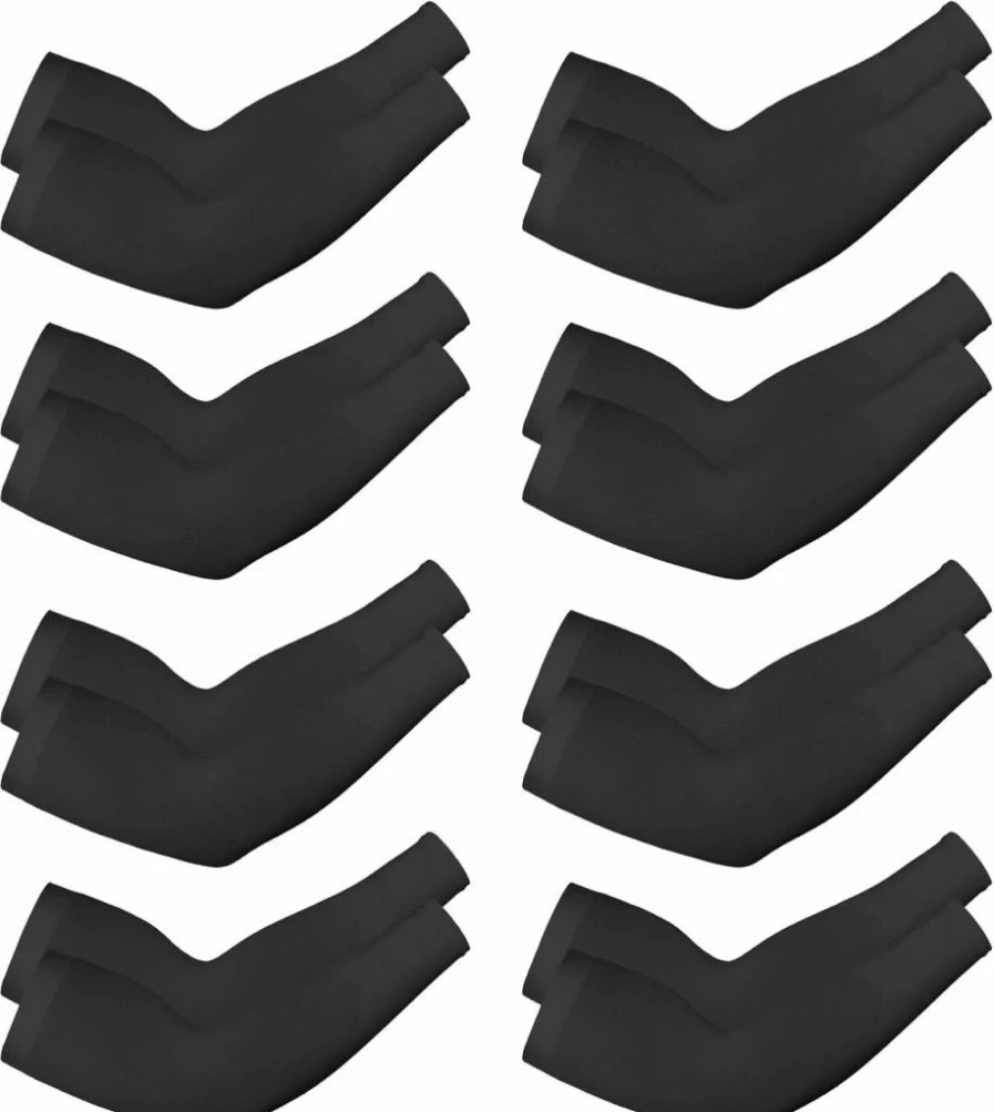 Mudder 8-Pair UV Protection Arm Sleeves for Men & Women - Cooling Sun Sleeves with Tattoo Cover (Black, Average Size)