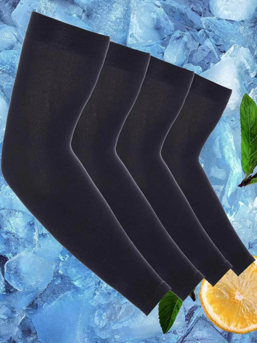 Mudder 8-Pair UV Protection Arm Sleeves for Men & Women - Cooling Sun Sleeves with Tattoo Cover (Black, Average Size)