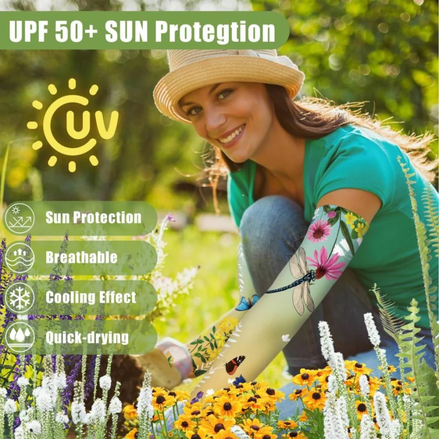 Bebila Women's UV Protection Gardening Sleeves - Anti-Scratch Cooling Arm Covers with Thumb Holes for Outdoor Farm Sun Safety